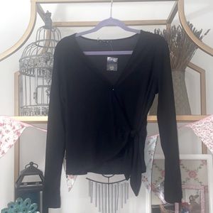 E&M Wrap Front Sheer Top Black Sexy Night Out Fall Winter Party Holiday Like New